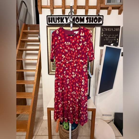 London Times Red Floral Midi Dress - Picture 1 of 4